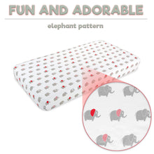 Fitted Crib Mattress Sheet and Bamboo Fabric Mattress Protector - 100% Jersey Cotton Sheets with Elephant Pattern Design