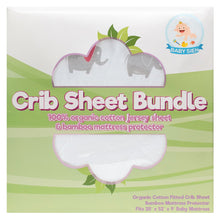 Fitted Crib Mattress Sheet and Bamboo Fabric Mattress Protector - 100% Jersey Cotton Sheets with Elephant Pattern Design